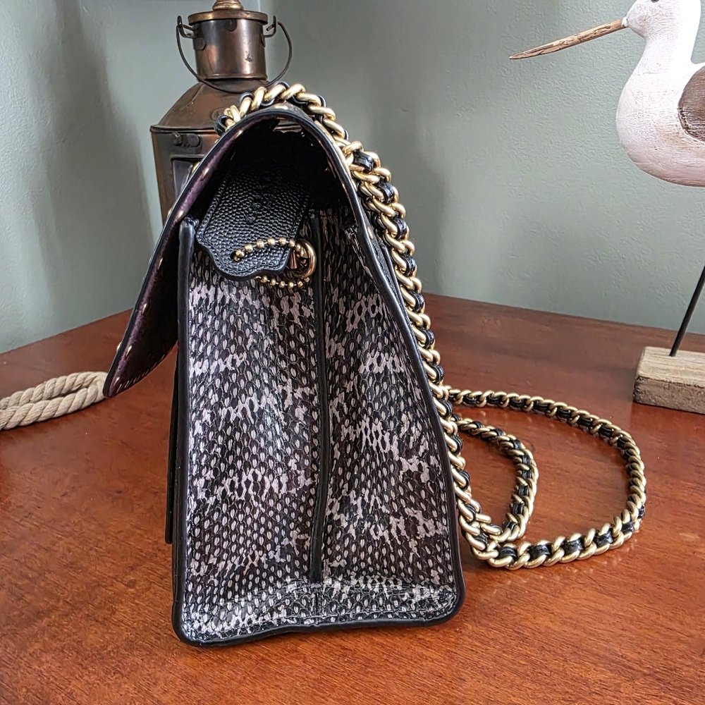 Coach 53344 Parker Black Leather Genuine Snakeskin Rivet Chain Shoulder Bag - Picture 3 of 16